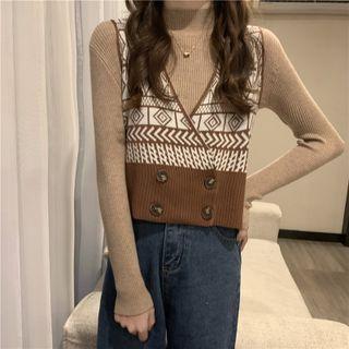 Jacquard Double-breasted Sweater Vest