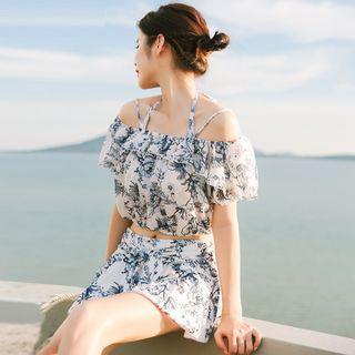 Set: Floral Print Bikini + Top + Skirt