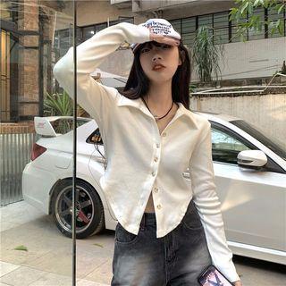 Collar Button-up Crop Top White - One Size