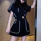 Short-sleeve Buckled Zip-up Romper