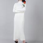 Mock-neck Long-sleeve Midi Knit Dress White - One Size