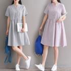 Striped Short-sleeve Stand-collar Shirtdress