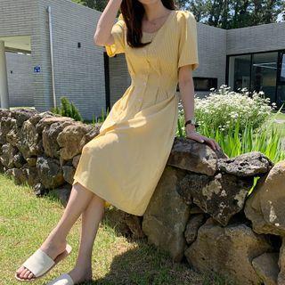 Square Neck Gingham Midi A-line Dress