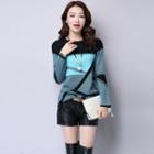 Long-sleeve Color Block Knit Pullover