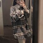 Color-block Plaid Acrylic Long-sleeve Cardigan As Shown In Figure - One Size