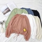 Plain Square-neck Puff-sleeve Knit Top