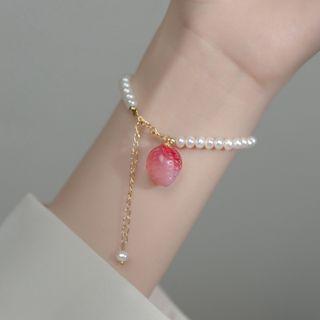 Strawberry Faux Pearl Sterling Silver Bracelet Silver - One Size