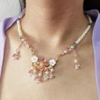 Retro Faux Pearl Flower Pendant Necklace Q11 - 1 Pc - As Shown In Figure - One Size