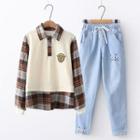 Sweater Vest / Plaid Shirt / Harem Jeans / Set