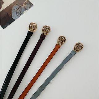 Vintage Alloy Buckled Genuine Leather Slim Belt
