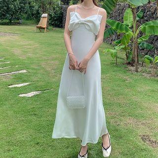Spaghetti Strap Bow-front Maxi A-line Dress