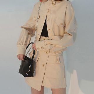 Set: Buttoned Cropped Jacket + Asymmetric A-line Skirt
