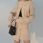 Set: Buttoned Cropped Jacket + Asymmetric A-line Skirt