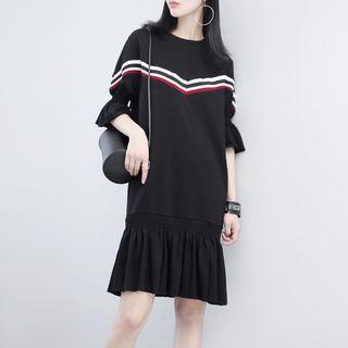 Ruffled-cuff Striped Mermaid Dress