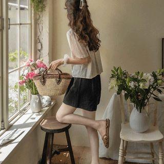 Notch-collar Flower Pattern Shirt