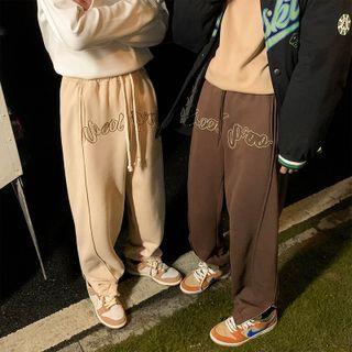 Drawstring Lettering Embroidered Sweatpants