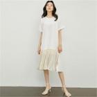 Pleated-hem Linen Dress