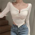 Long-sleeve Irregular Crop Top White - One Size