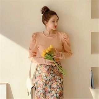 Puff-shoulder Textured Top
