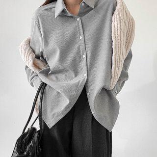 Plain Round-hem Napped Shirt
