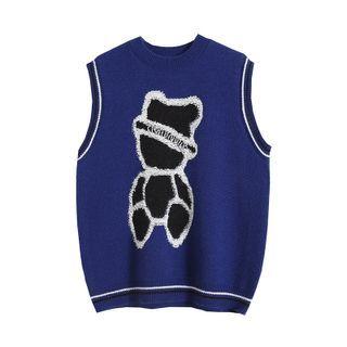 Contrast-trim Bear Knit Vest