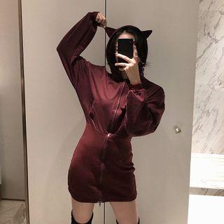 Cat Ear Zip Mini Hoodie Dress