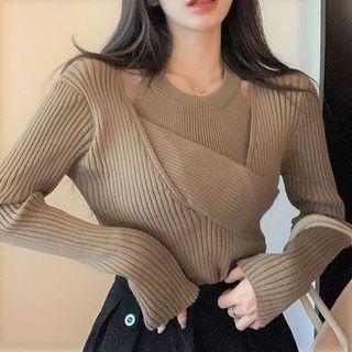 Set: Sleeveless Ribbed Knit Top + Sweater