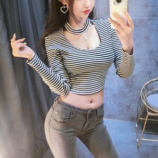 Long-sleeve Cropped Striped Top