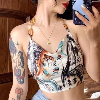 Halter Chained Graphic Print Camisole Top