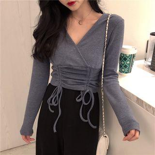 Long-sleeve Ruched Plain Top