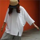 Elbow-sleeve Slit-front T-shirt