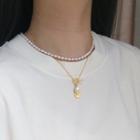 Alloy Tag Freshwater Pearl Pendant Necklace 1 Pc - Gold - One Size