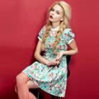 Puff-sleeve Floral A-line Dress