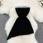 Rhinestone Bandeau Asymmetrical Dress Black - One Size
