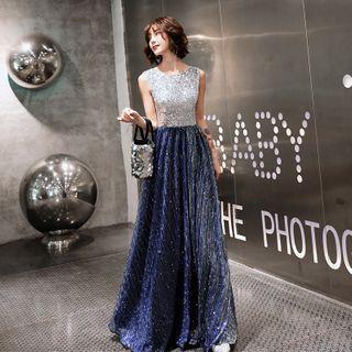 Two Tone Sleeveless Sequined Cocktail Dress / Evening Gown