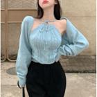 Halter-neck Knit Camisole Top / Cropped Open-front Cardigan / Pants / Set