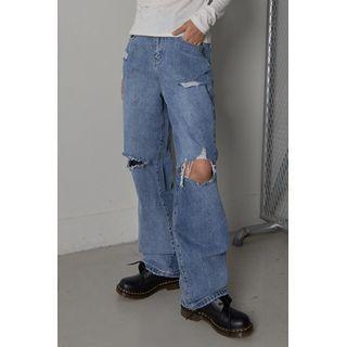 Couple Distressed Wide-leg Jeans