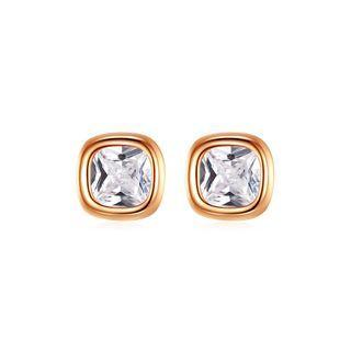 Sterling Silver Plated Rose Gold Simple Fashion Geometric Square Cubic Zirconia Stud Earrings Silver - One Size