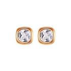 Sterling Silver Plated Rose Gold Simple Fashion Geometric Square Cubic Zirconia Stud Earrings Silver - One Size