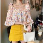 Cold Shoulder Leaf Print Blouse