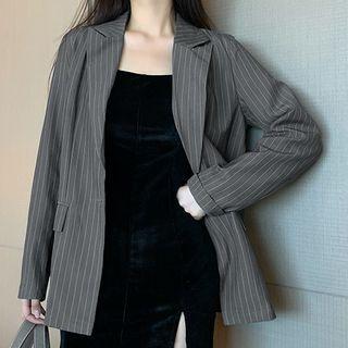 Striped One-button Blazer / Straight Leg Dress Pants