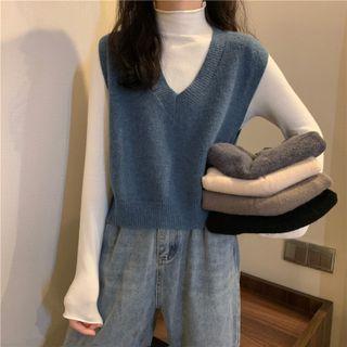V-neck Sweater Vest / Mock-neck Knit Top
