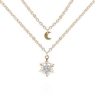 Snowflake Pendant Layered Necklace Gold - One Size