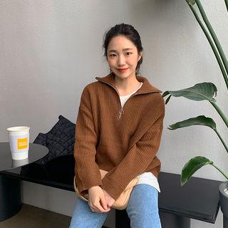 Woolen Rib-knit Anorak Sweater