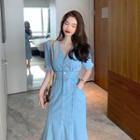 Short-sleeve Mermaid Denim Midi Dress