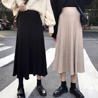 High-waist Plain A-line Knit Skirt
