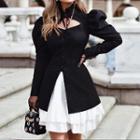 Puff Sleeve Tie-neck Cutout Blouse