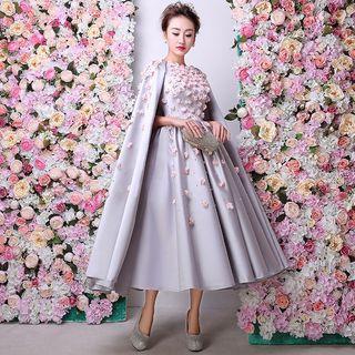 Applique Evening Gown With Cape