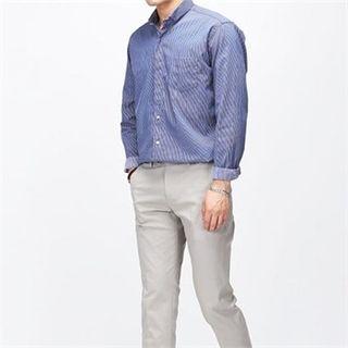 Pintuck-collar Striped Shirt