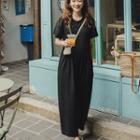 Round-neck Shirred Jumpsuit Black - One Size